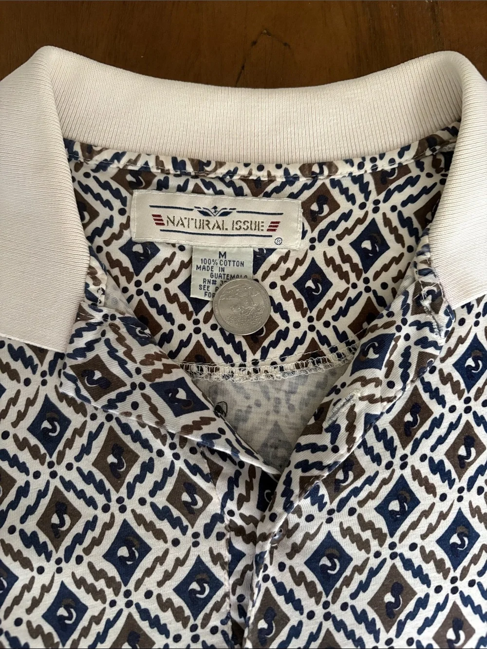 Men's Patterned Polo Shirt in Navy and Cream